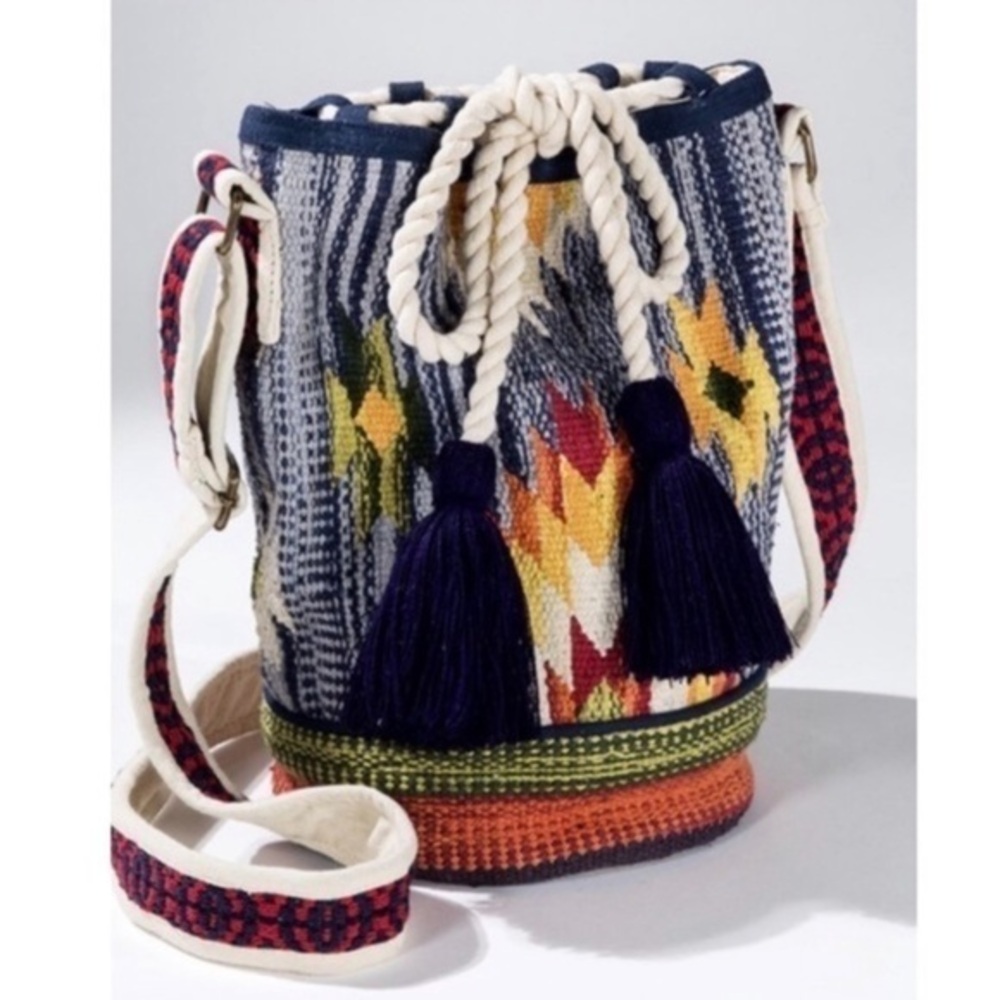 Ruggine Boho Hand Woven Bucket Bag Aztec Southwestern NEW